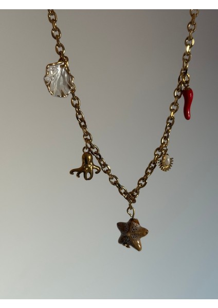 Çelik Çoklu Charm Yıldız Kadın Kolye - Bikini Kolye