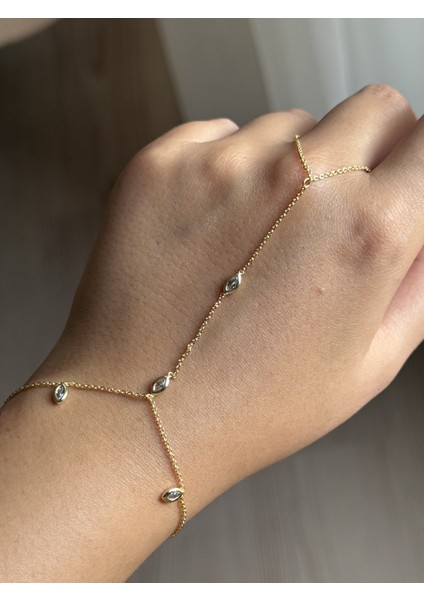 Çelik Gold Renk Damla Taşlı Zarif Şahmeran