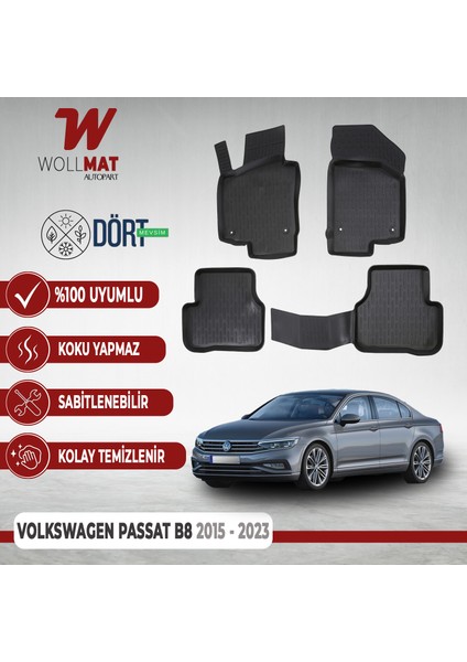 Volkswagen Passat B8.5 B8 Paspas 2015 2023 Arası Uyumlu 3D Havuzlu Paspas Seti