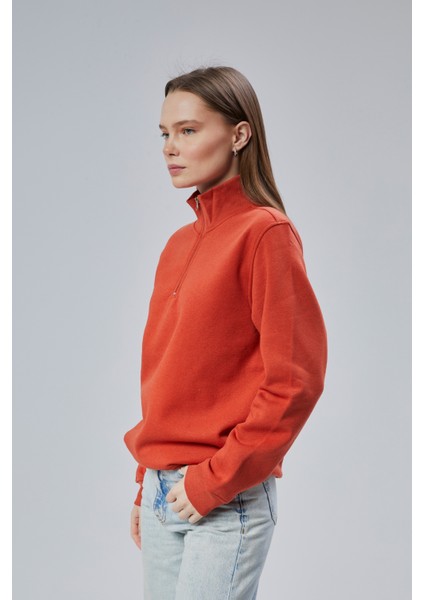 Mooncover Kadın Dik Yaka Yarım Fermuarlı Polarlı Sweatshirt