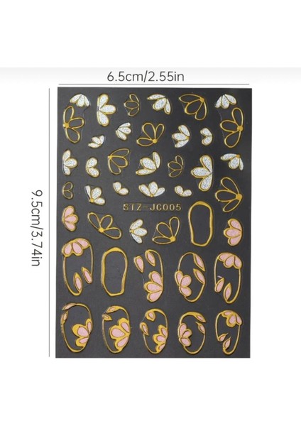Altın Pembe Çiçekli Tırnak Süsleme Stickerı Nail Art Süslemeleri