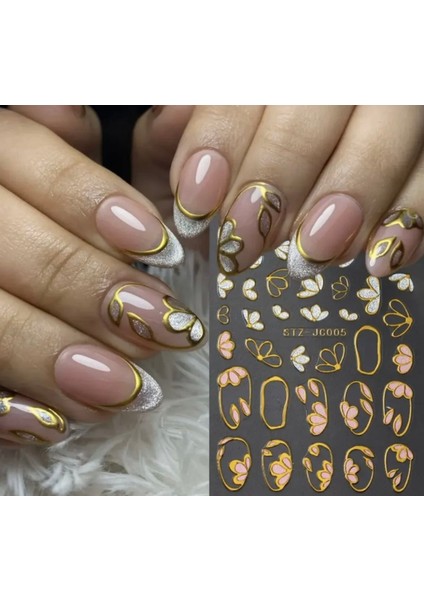 Altın Pembe Çiçekli Tırnak Süsleme Stickerı Nail Art Süslemeleri fiyatları