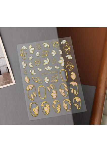 Altın Pembe Çiçekli Tırnak Süsleme Stickerı Nail Art Süslemeleri fırsatları