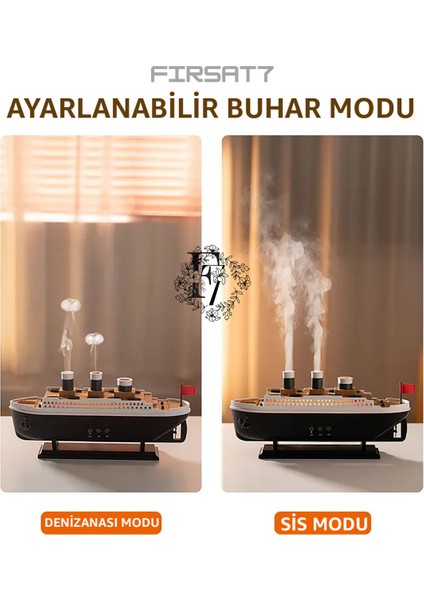 Titanic Vapur Gemi Dekoratif Aromaterapi Hava Nemlendirici 7 Led'li Gemi Dekoratif Difüzör Buharlık indirimleri