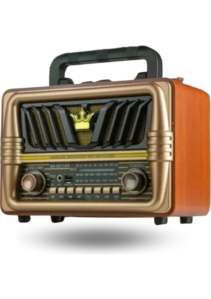 Büro Ev Ofis Hediyesi Için Maksi Ahşap Saplı Taşınır Bluetooth Hoparlörlü Şarjlı Radyo