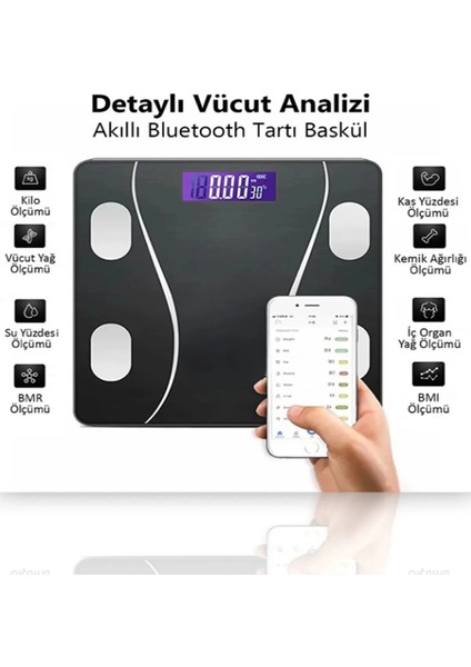 Dijital Bluetooth Tartı, Vücut Analiz, Kilo Ölçer, Siyah, Cam, Sağlıklı Yaşam Araçları fiyatları