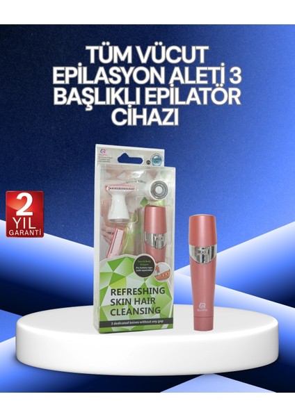 3 Başlıklı Yüz ve Vücut Tüy Temizleme Cihazı Pembe