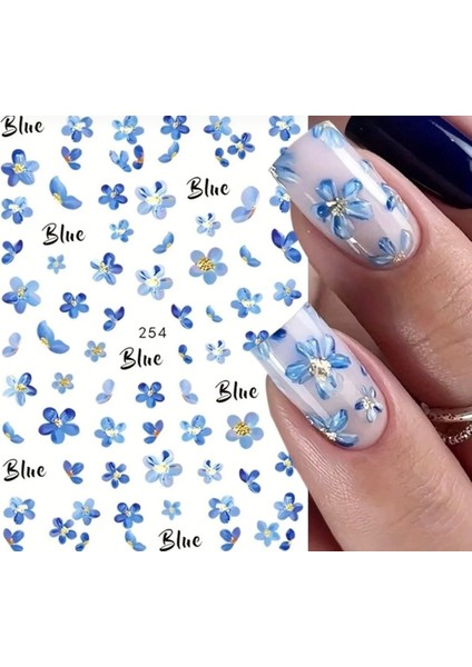 3D Mavi Çiçekli Tırnak Süsleme Stickerı Nail Art Süslemeleri fiyatları