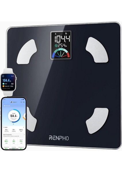 Dijital Çok Fonksiyonlu Vücut Ölçüm Tartısı, 13 Ölçüm, Siyah, Cam Materyal