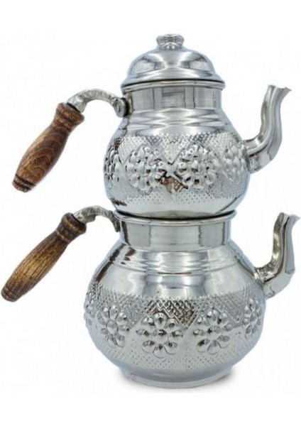 Çaydanlık Bakır Küçük Boy Gümüş Papatya Model