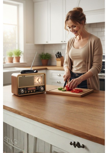 Büro Ev Ofis Hediyesi Için Ahşap Gösterge Saatli Taşınır Bluetooth Hoparlörlü Şarjlı Radyo fiyatları