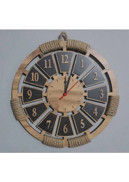 Kaptan Köşkü Konseptli Jüt Halatlı Ahşap Duvar Saati | Otantik Ev Hediyesi
