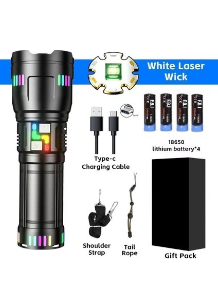 Pro F-3002 Alüminyum Tg LED Gece Şeritli Type-C Şarjlı El Feneri fırsatları