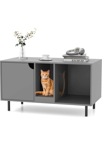 Costway Gizli Kedi Tuvaleti ve Depolama Dolabı – Modern Tasarım Antrasit