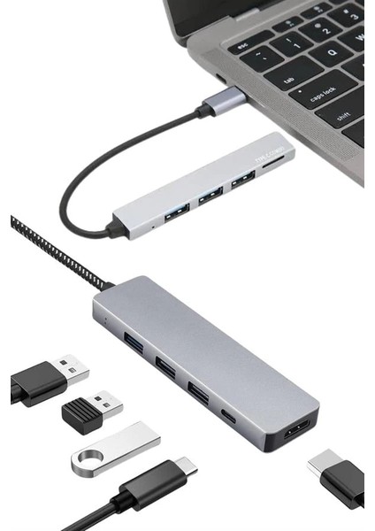 Macbook Pro/air Uyumlu USB Type-C 8 In 1 Hub Dönüştürücü Çevirici Çoklayıcı USB Hdmı Micro Sd 8 Girişli