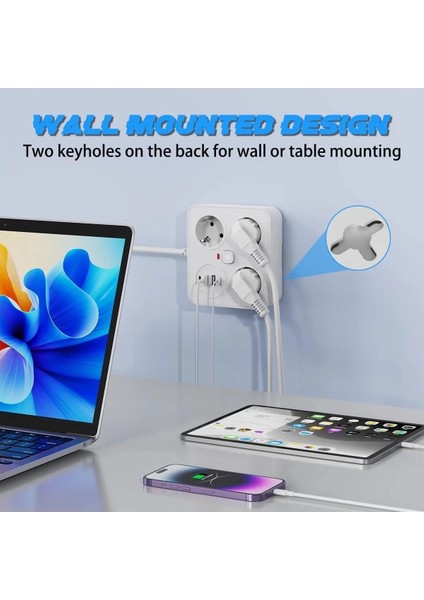Akım Korumalı Anahtarlı Priz - 3x Priz - 2x USB - 2x Type-C - 2 mt Kablo Hızlı Şarj Özellikli Siyah fırsatları
