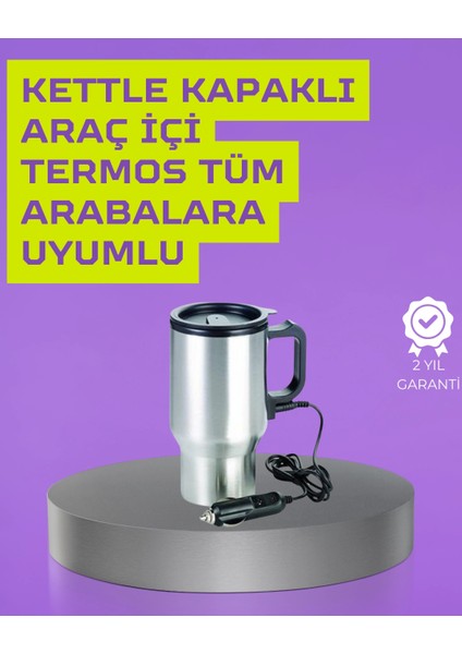 Çelik Gövdeli Araç Içi Isıtıcı Termos Bardak 450 ml Kapasiteli