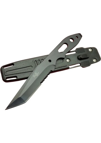 Fox A13 Siyah, Testereli Outdoor Kamp Bıçak 22 cm - Komple Metal, Kılıflı