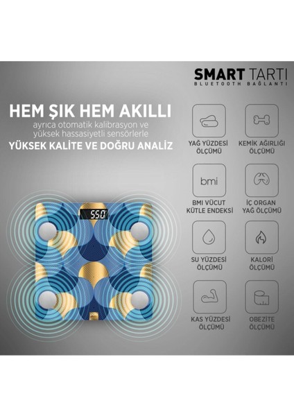Ebruli Cam Akıllı Bluetooth Tartı, 2 Yıl Garanti, Sağlıklı ve Modern Tasarım indirimleri