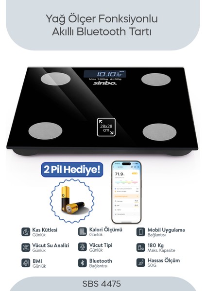 Çok Renkli Dijital Vücut Ölçüm Tartısı, Cam, Bluetooth, Çok Fonksiyonlu