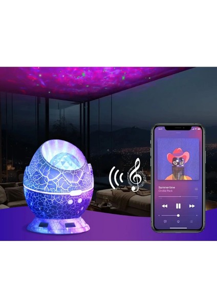 Çatlak Dinozor Yumurtası Tasarımlı Projektörlü Gece Lambası Bluetooth Özellikli modelleri