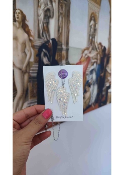 Angel Wings El Yapımı Melek Kanadı Özel Tasarım Küpe ve Kolye Seti