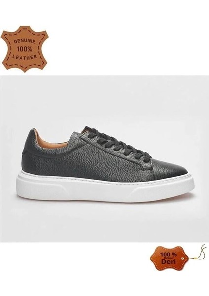 Makras Exclusıve Tommy 777 Siyah Beyaz Hakiki Deri Erkek Sneaker Ayakkabı