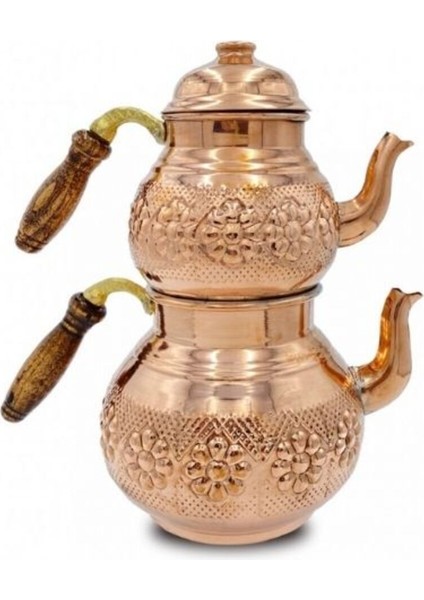 Çaydanlık Bakır Küçük Boy Kırmızı Papatya Model