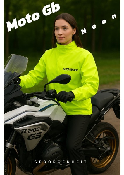 Moto GB Neon Motosiklet Yağmurluğu Outdoor Yağmurluk Cepli File Astarlı Kapşonlu Hafif Su Geçirmez Alt Üst Takım Motorcu Yağmurluk Orjinal Kadın Erkek