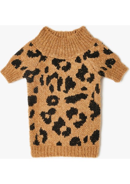 Leopar Desenli Kahverengi Dik Yaka Köpek Kazağı, Şık ve Rahat Üst Giyim. fiyatları