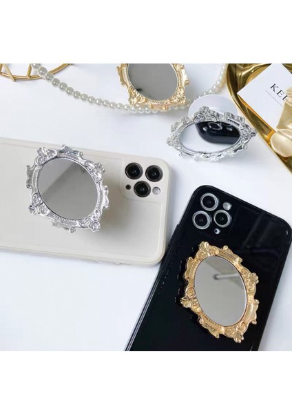 Popsocket Retro Aynalı Model Yanları Gümüş - Yapışkanlı Telefon Tablet Tutacağı ve Standı fiyatları