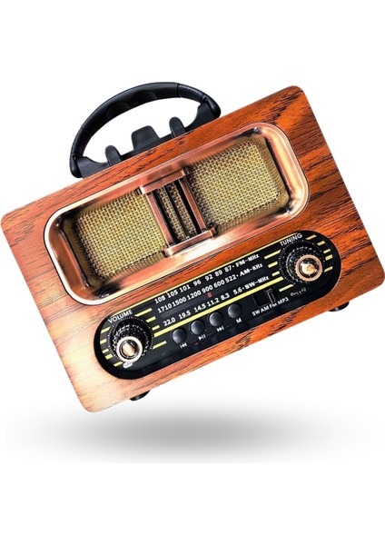 Büro Ev Ofis Hediyesi Için Maksi Ahşap Antik Taşınır Bluetooth Hoparlörlü Şarjlı Radyo