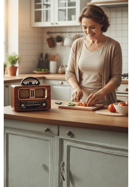 Büro Ev Ofis Hediyesi Için Maksi Ahşap Antik Taşınır Bluetooth Hoparlörlü Şarjlı Radyo fiyatları