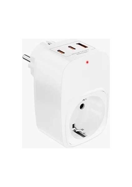 Tekli Yüksek Voltaj Korumalı Duvar Prizi 2x Type-C 1x USB Çıkışlı Priz Grup Priz Çoğaltıcı Beyaz