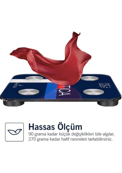 Pilli Bluetooth Vücut Analizli Akıllı Tartı, Cam, Mavi, Hassas Ölçüm fırsatları