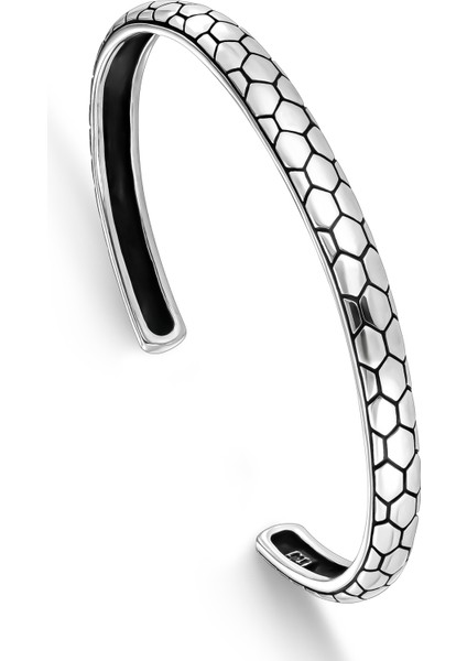925 Ayar Gümüş Petek Desenli Parlak Model Açık Cuff Erkek Bileklik fiyatları