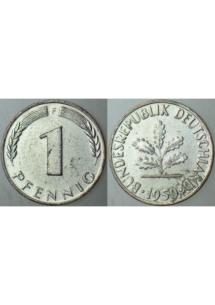 Almanya 1 Pfennig 1950 F. Farklı Renk-Kaplama.