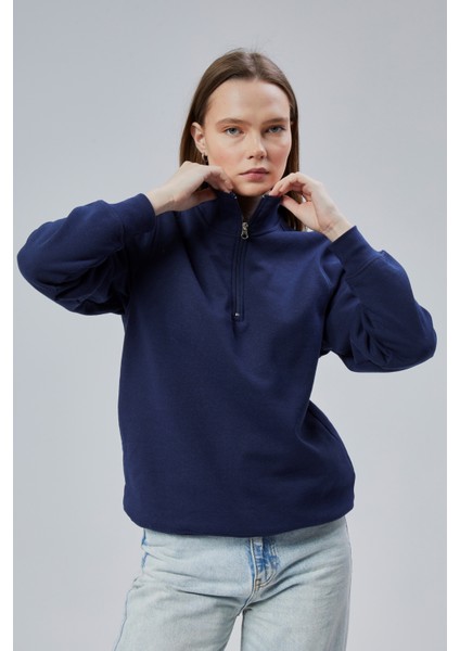Mooncover Kadın Dik Yaka Yarım Fermuarlı Polarlı Sweatshirt