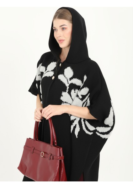 Kadın Teddy Gold Düğmeli Kapşonlu Yırtmaçlı Şal Panço Hırka fiyatları