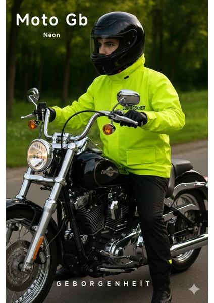 Moto GB Neon Motosiklet Yağmurluğu Outdoor Yağmurluk Cepli File Astarlı Kapşonlu Hafif Su Geçirmez Alt Üst Takım Motorcu Yağmurluk Orjinal Kadın Erkek