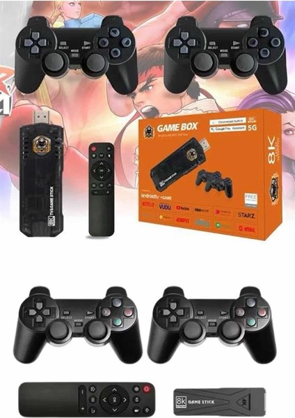 Game Stick Çift Oyun Konsolu Smart Tv Game Box 8k Ultra Hd 64 GB