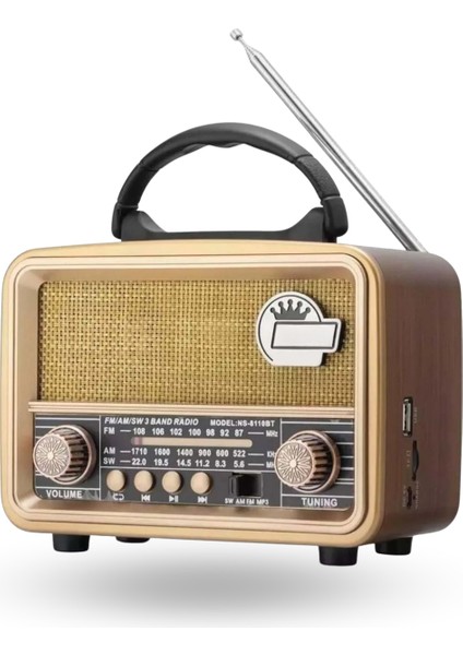 Büro Ev Ofis Hediyesi Için Ahşap Nostaljik Taşınır Bluetooth Hoparlörlü Şarjlı Radyo