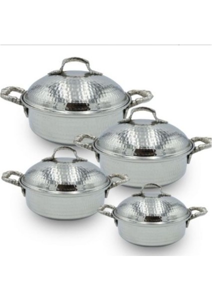 Bakır Kapaklı Pilav Tavası Gümüş 4'lü Set
