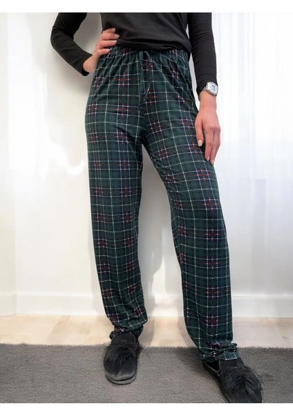 Freshness 801 Bayan Beli Lastikli Ekose Süet Tek Pijama Altı fırsatları