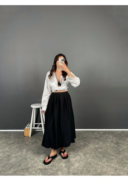 Siyah Beli Lastikli Poplin Yandan Cepli Etek modelleri