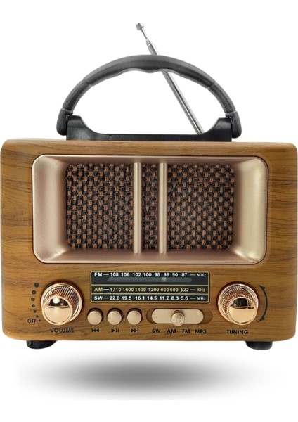 Büro Ev Ofis Hediyesi Için Mini Ahşap Retro Taşınır Bluetooth Hoparlörlü Şarjlı Radyo