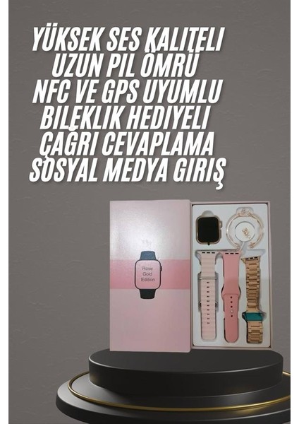 Yeni Nesil Kadın Akıllı Saat Rose Gold Android ve Ios Uyumlu
