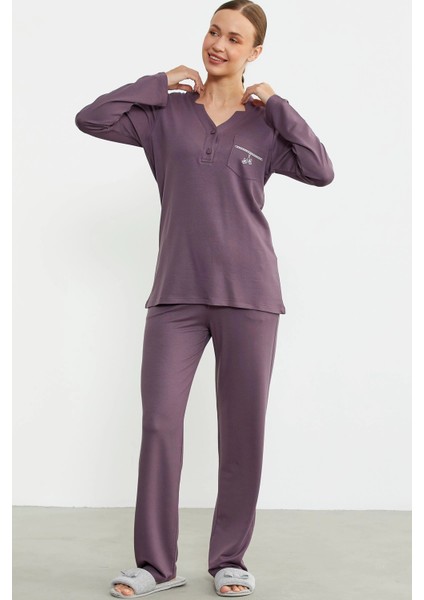 Sementa 76438 Yarım Düğmeli Cep Detaylı Pijama Takım