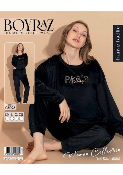 Boyraz 03096 Fransız Kadife Kumaş Uzun Kol Pijama Takımı