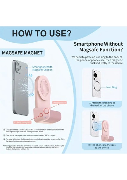 Telesın Fun shot mag grip Manyetik Deklanşörlü Telefon Kamera Tutucu iPhone ve Android için Çıkarılabilir Kablosuz Deklanşör Düğmeli Telefon Tutacağı Selfie Aparatı